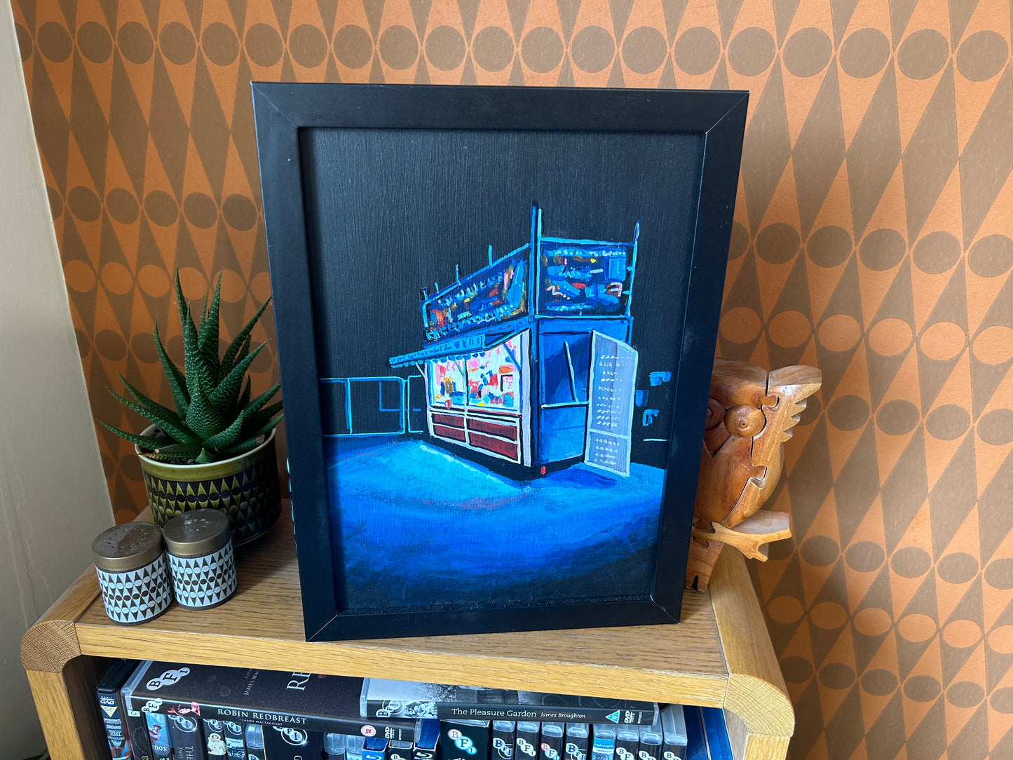‘Try to forget me’ A4 night painting. Acrylic on board. Framed. Fun Fair 2024 12