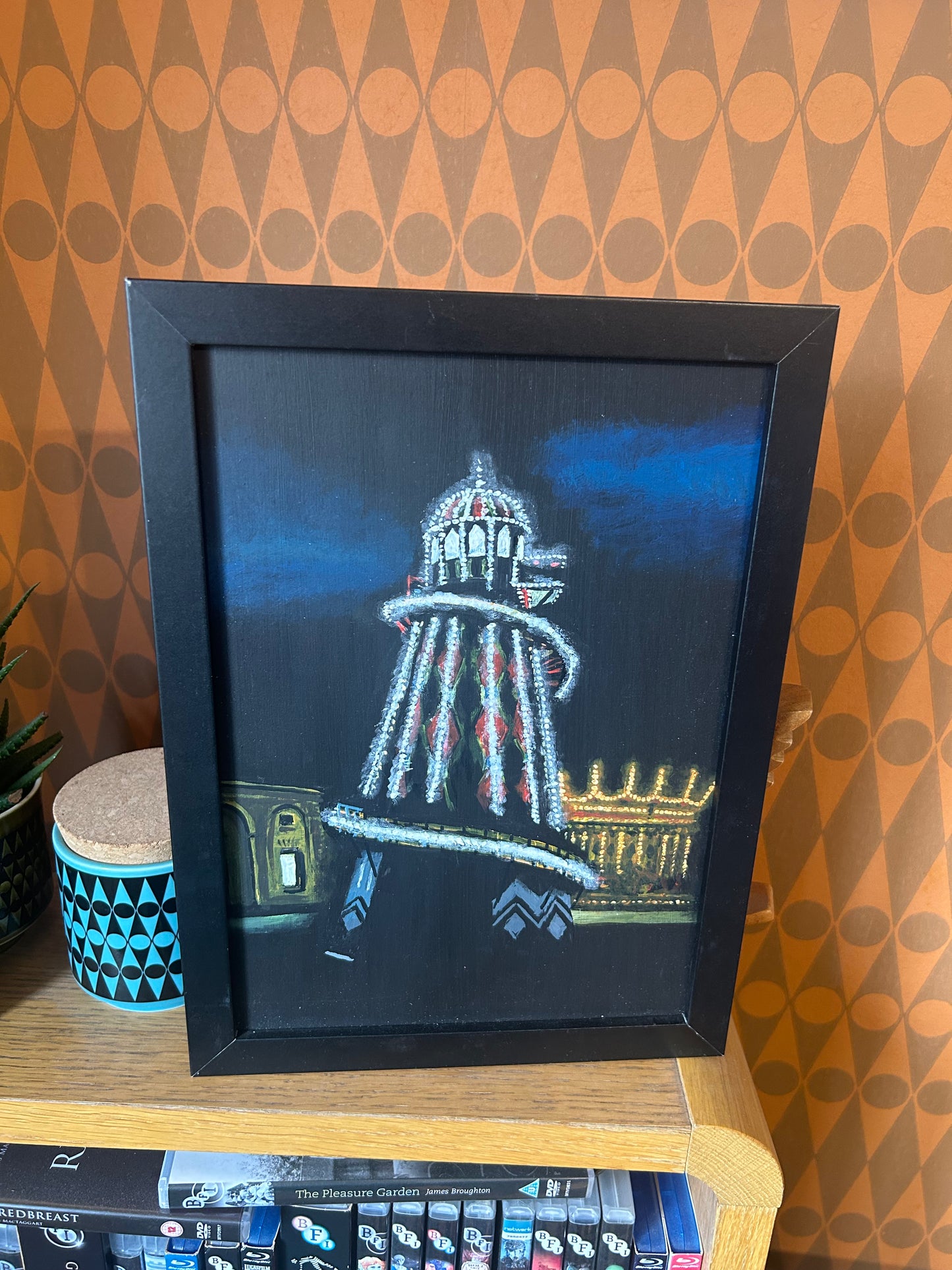 ‘I refuse to be a burden’ A4 night painting. Acrylic on board. Framed. Fun Fair 2024 29