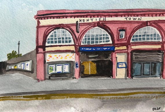 Kentish Town Tube Station. London. Postcard painting. Watercolour.