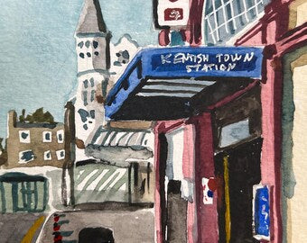 Kentish Town Tube Station. London. Postcard painting. Watercolour.