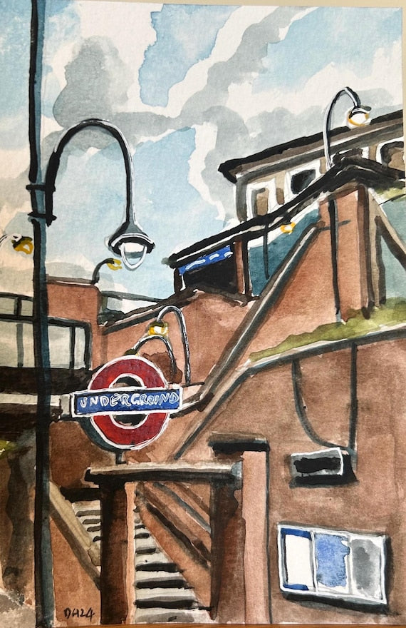 Snaresbrook Tube Station. London. Postcard painting. Watercolour.