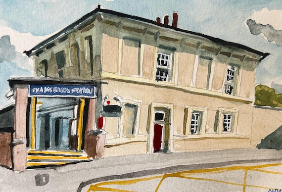 Snaresbrook Tube Station. London. Postcard painting. Watercolour.