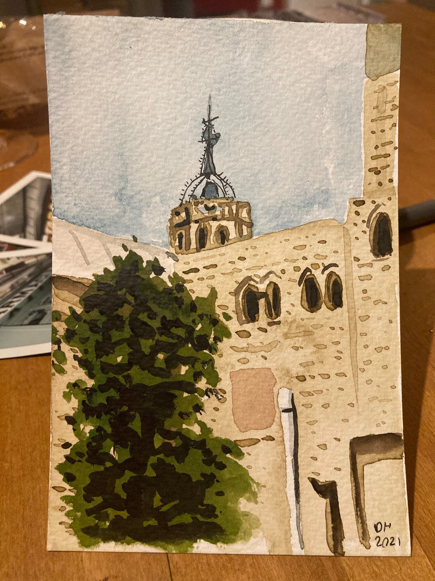 Postcard painting (A6) of the Cathedral, Barcelona. watercolour.