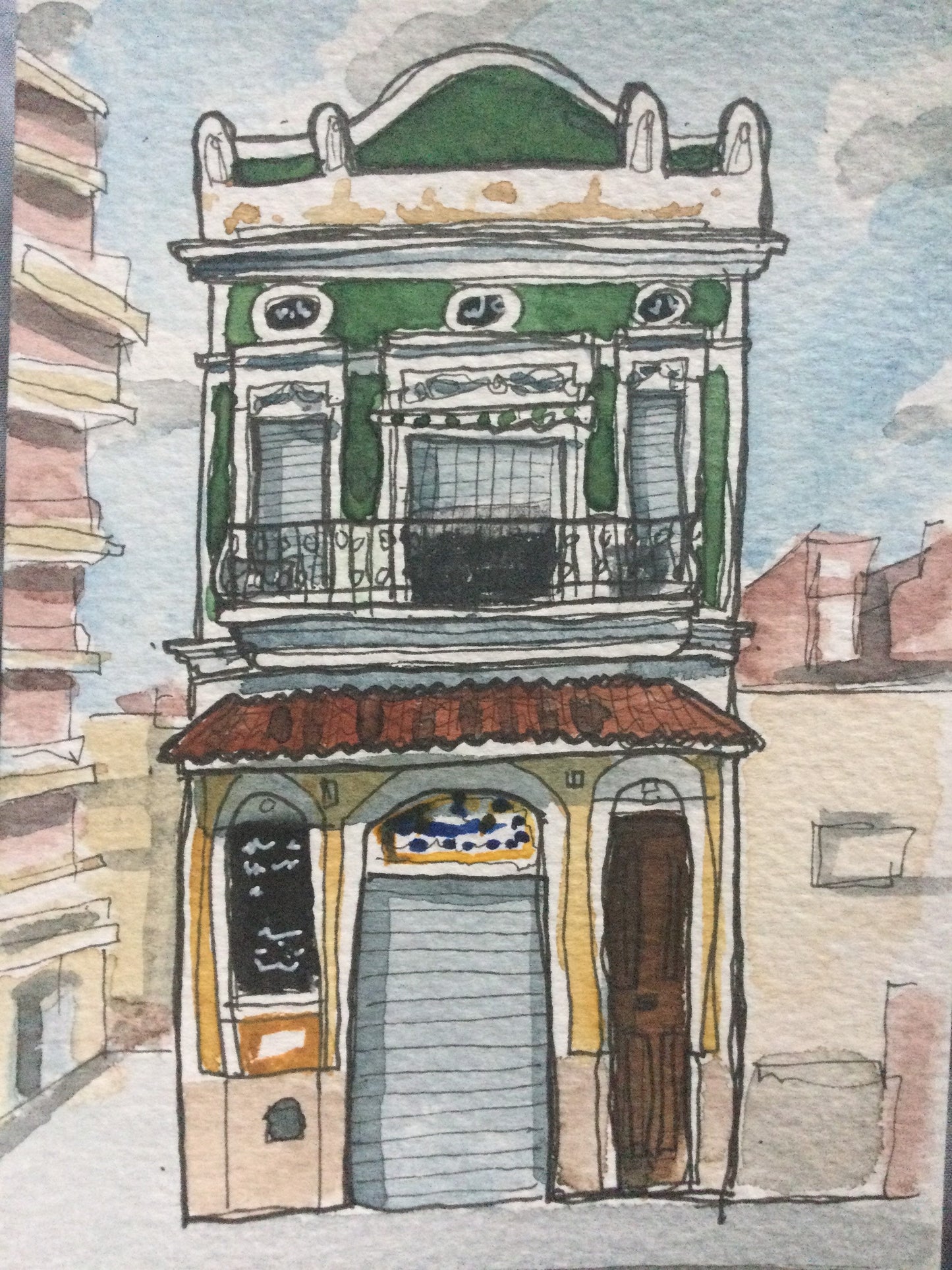 House in El Cabanyal, Valencia. #1. Postcard painting.