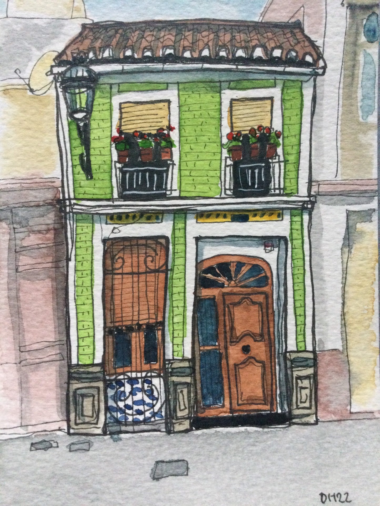 House in El Cabanyal, Valencia. #2. Postcard painting.