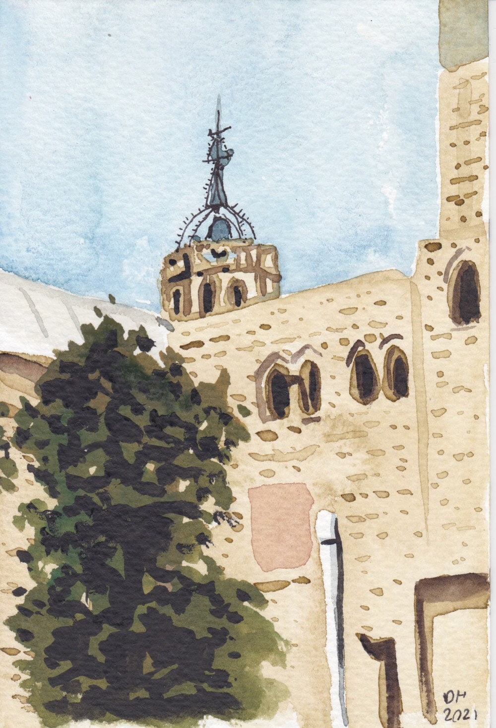 Postcard painting (A6) of the Cathedral, Barcelona. watercolour.