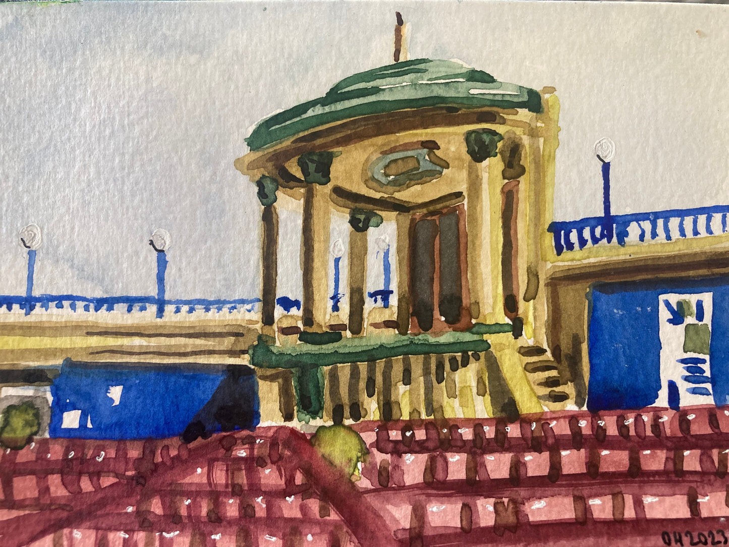 Postcard painting of bandstand at Eastbourne.