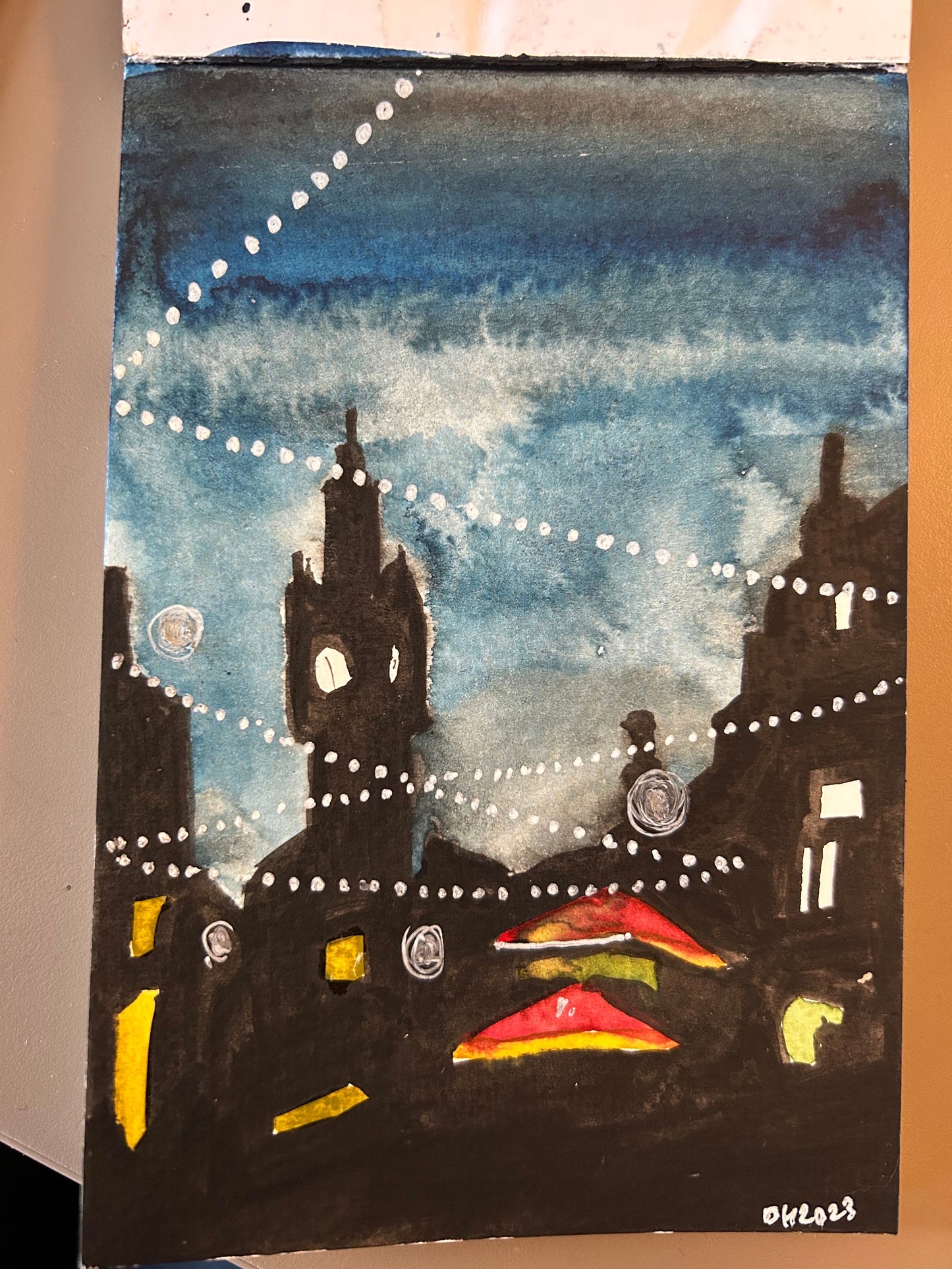 Malmo at night, Sweden (postcard painting)