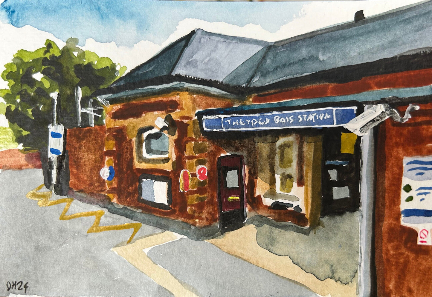 Theydon Bois Underground Station. London. Postcard painting. Watercolour.