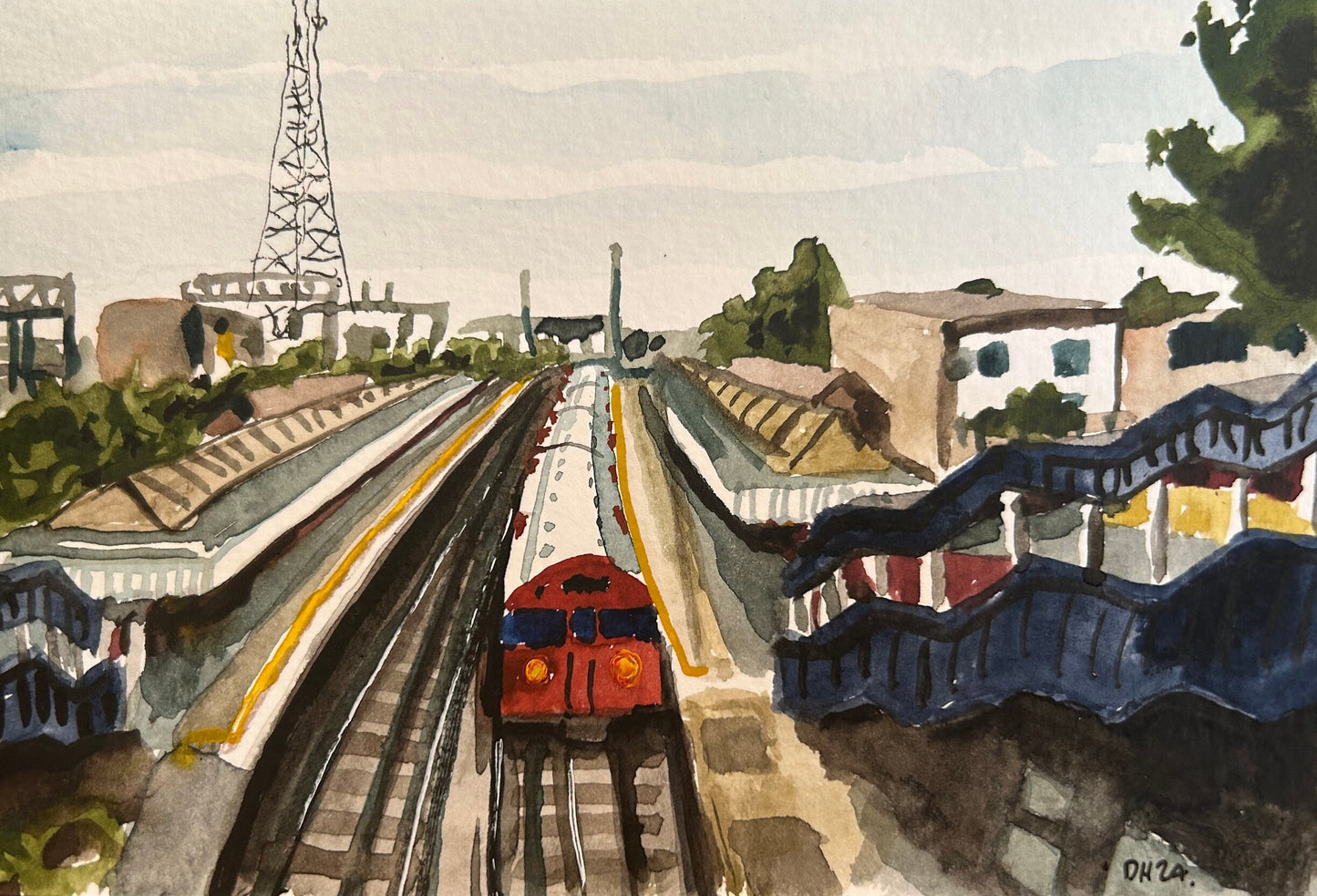 Harlesden Underground Station. London. Postcard painting. Watercolour.