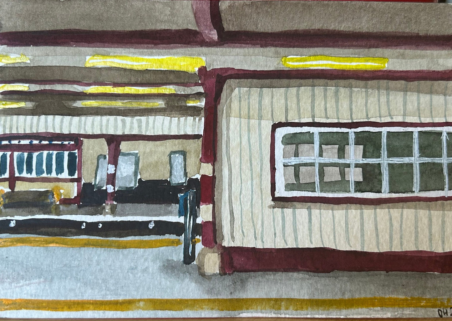 Chalfont and Latimer Underground Station. London. Postcard painting. Watercolour.