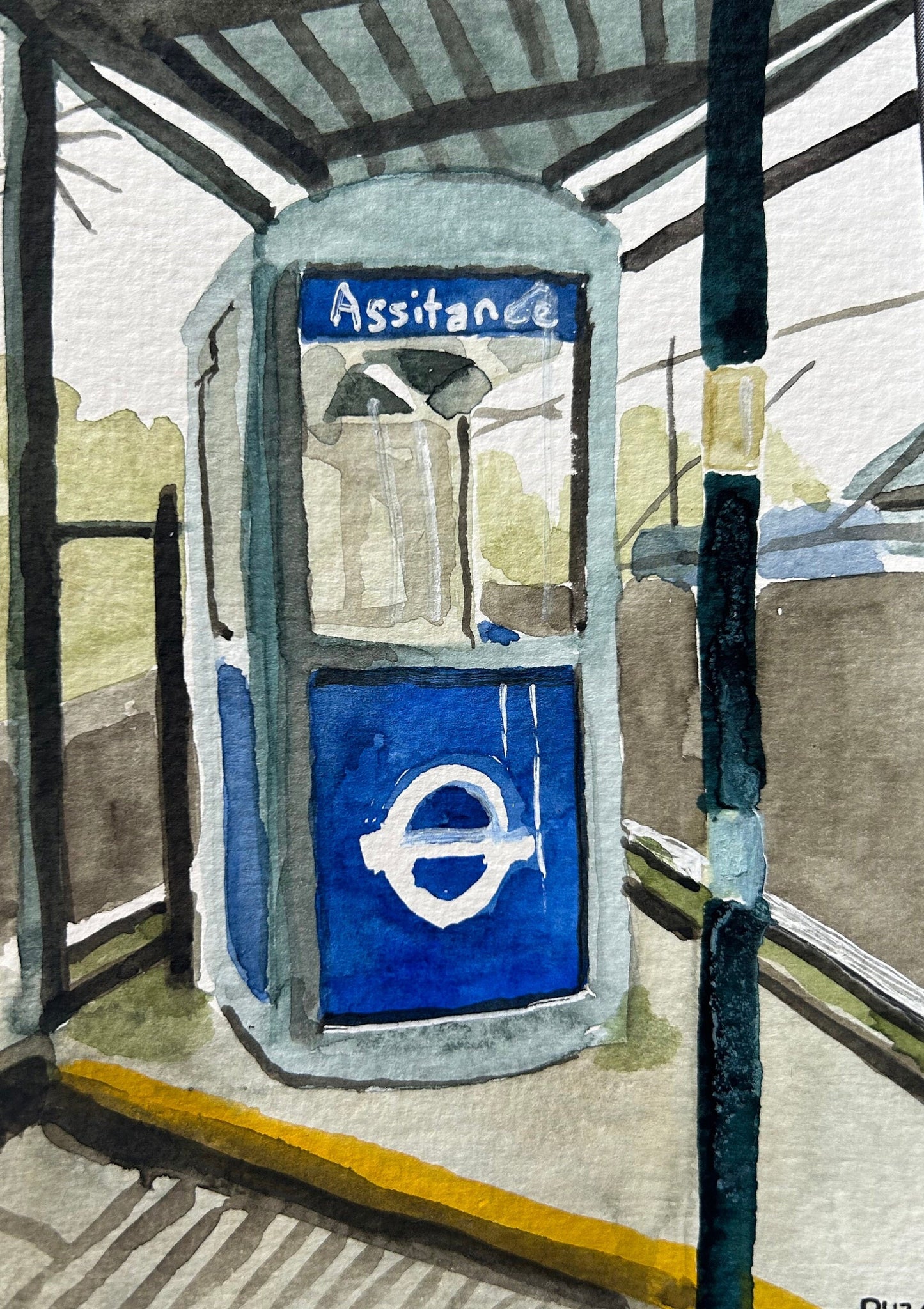Stonebridge Park Underground Station. London. Postcard painting. Watercolour.