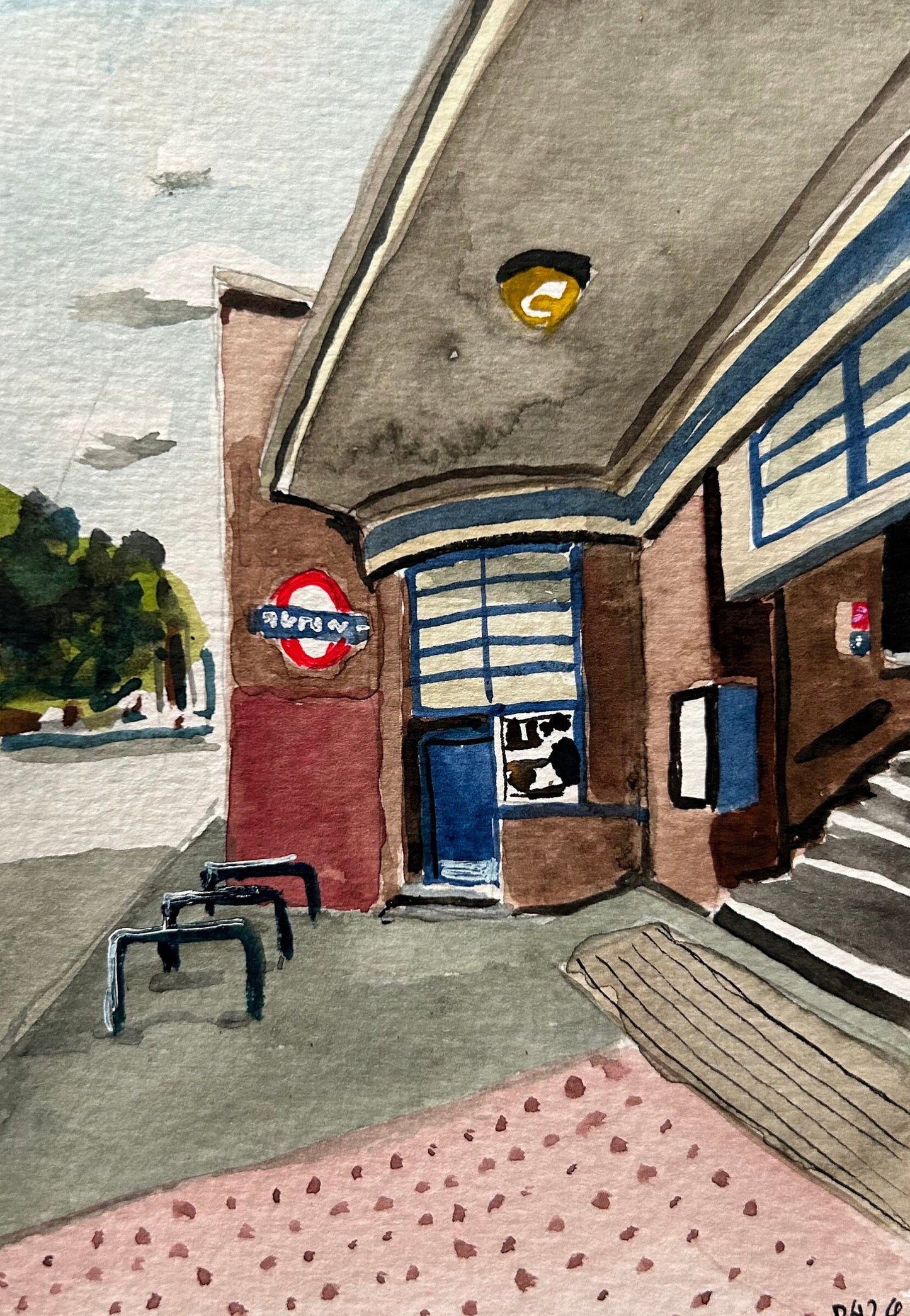 Acton Town Underground Station. London. Postcard painting. Watercolour.