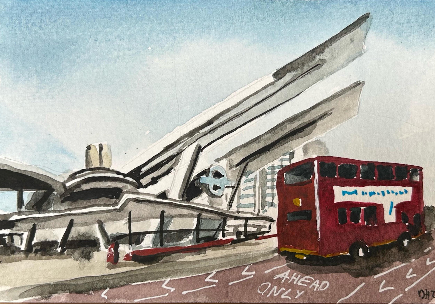 Vauxhall Underground Station. London. Postcard painting. Watercolour.