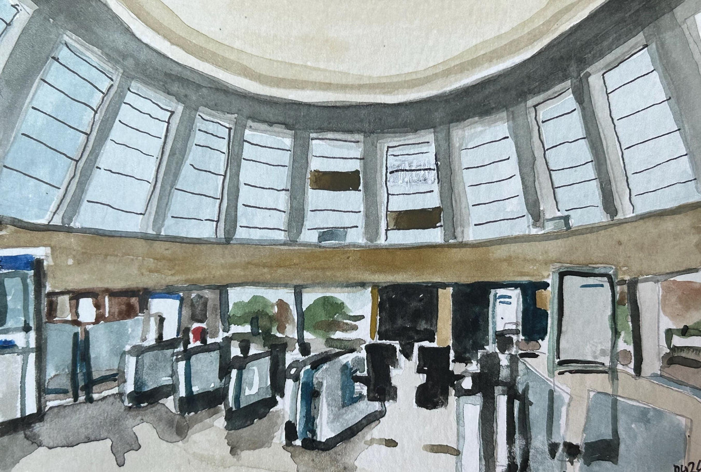 South Ruislip Underground Station. London. Postcard painting. Watercolour.