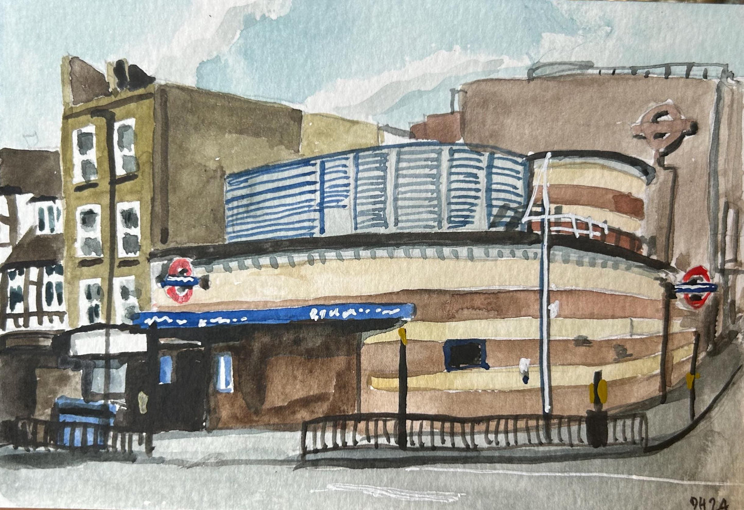 Borough Underground Station. London. Postcard painting. Watercolour 1/2