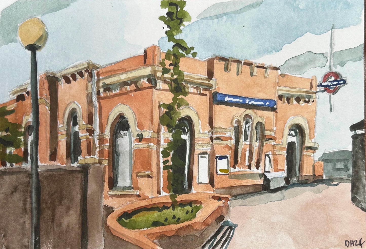Plaistow Underground Station. London. Postcard painting. Watercolour.