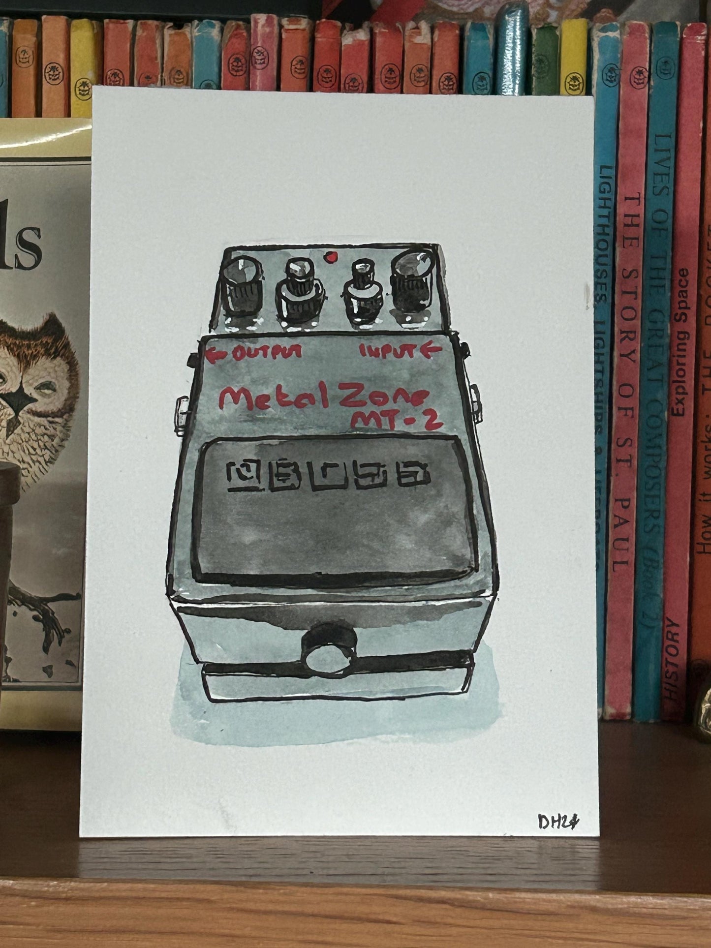 Postcard painting (A6) of Metal Zone Guitar effects pedal 3/3