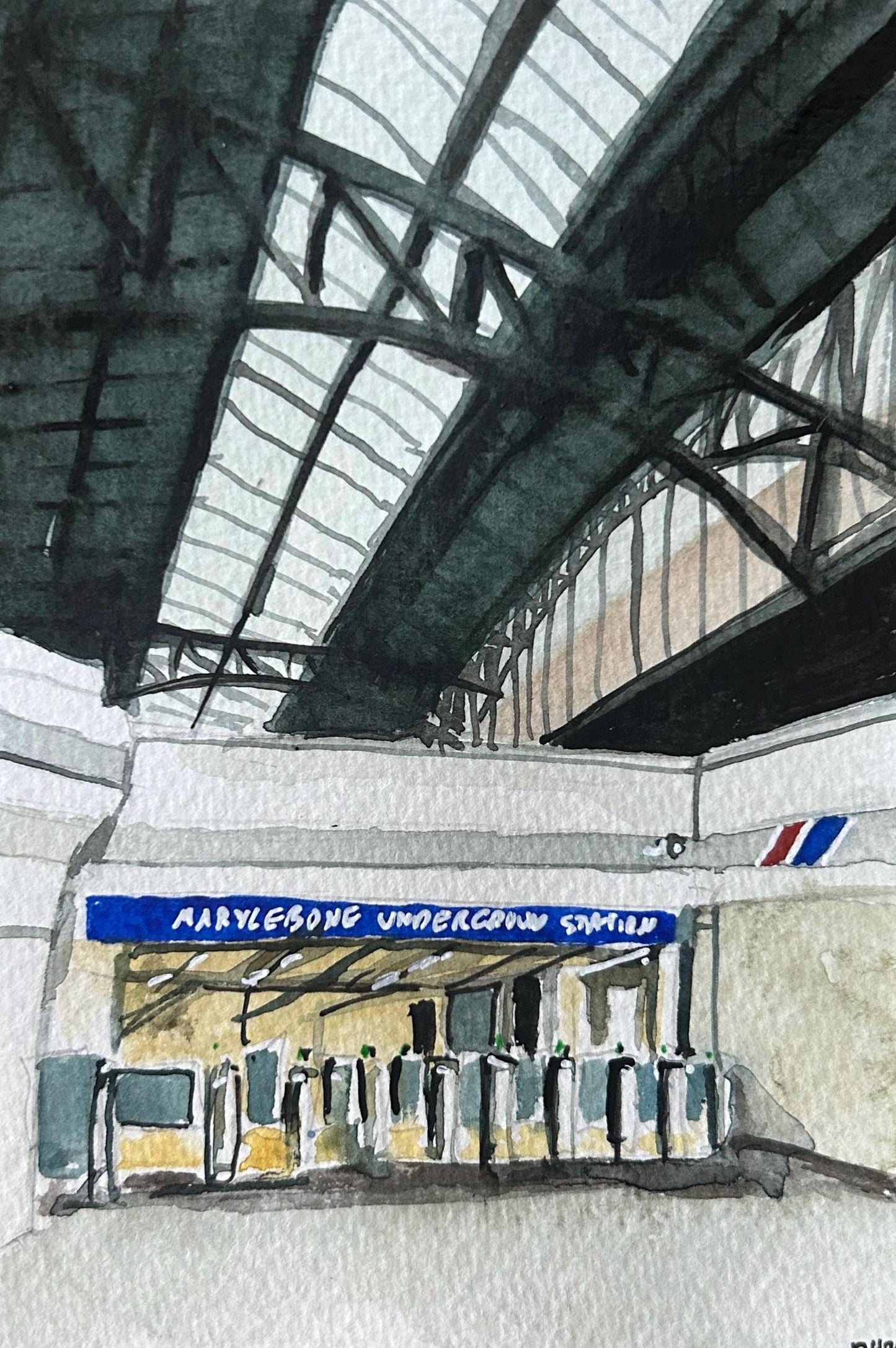 Marylebone underground station. Postcard painting.