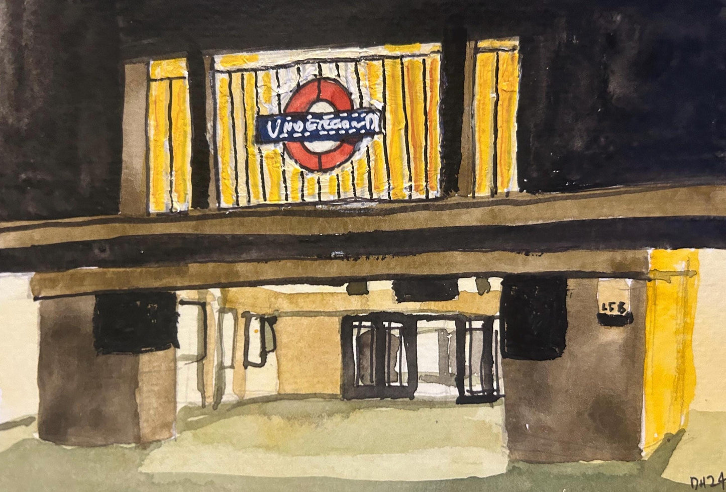 Morden underground station. Postcard painting.