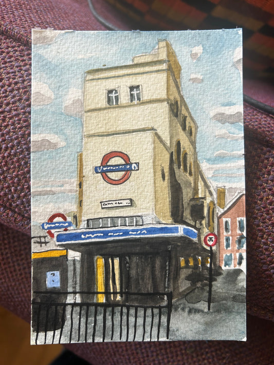 Leicester Square Underground Station. London. Postcard painting. Watercolour.
