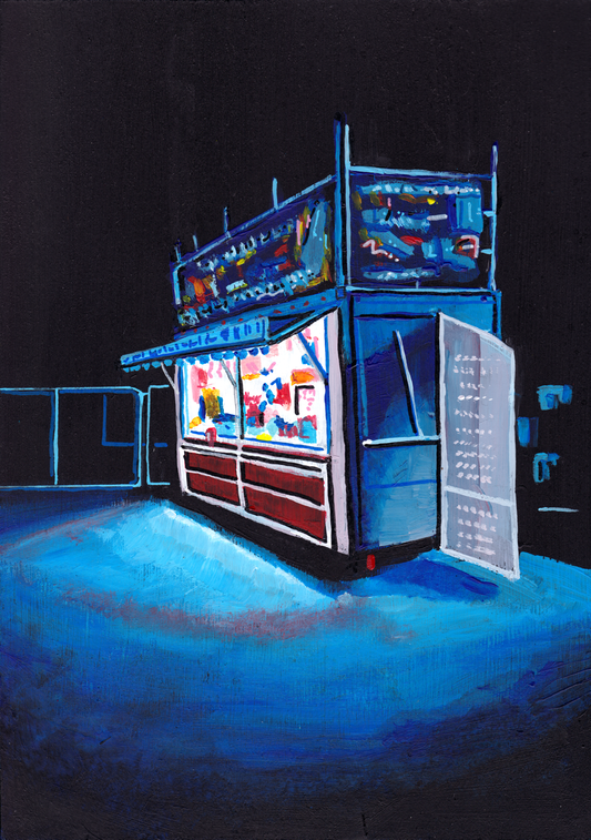 ‘Try to forget me’ A4 night painting. Acrylic on board. Framed. Fun Fair 2024 12