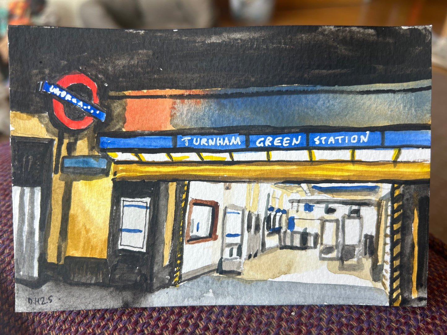 Turnham Green Underground  Station London 95. Postcard painting. Watercolour.