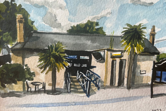 Kew Gardens Underground Station. London. Postcard painting. Watercolour.