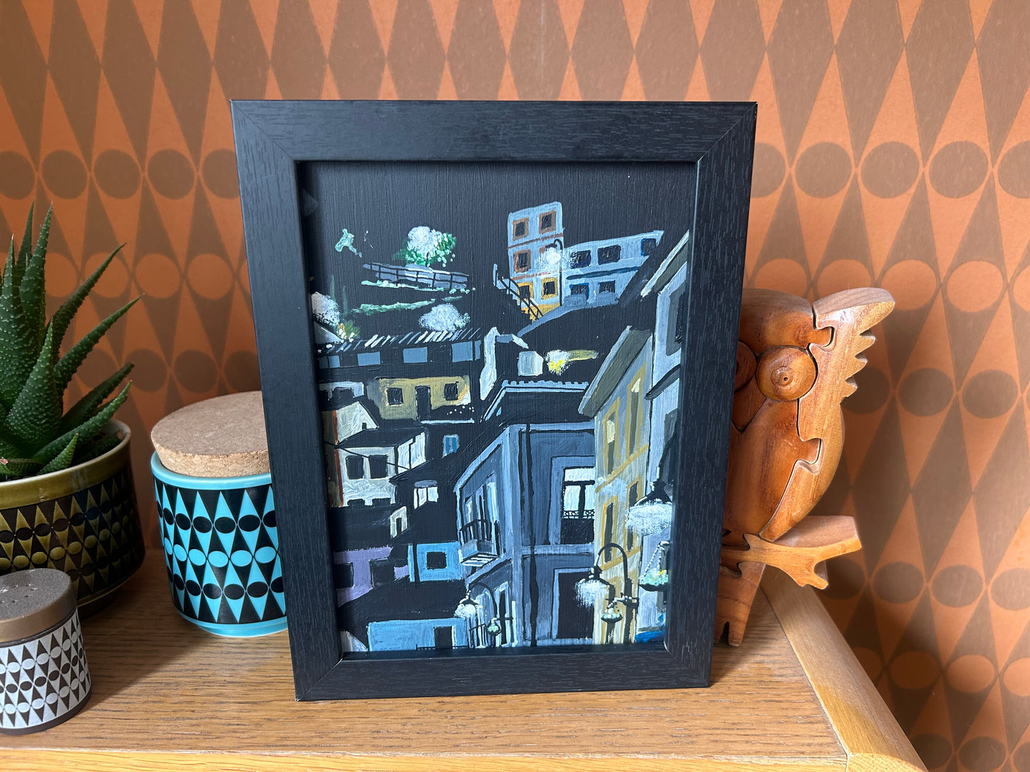 ‘Hardly ever at all’ A5 night painting. Acrylic on board. Framed. 2026