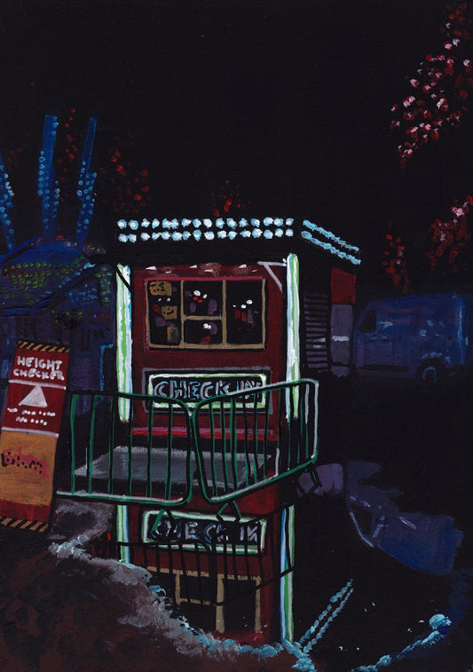 ‘I remember every word, like I was yesterday’ A4 night painting. Acrylic on board. Framed. Fun Fair 2024 02
