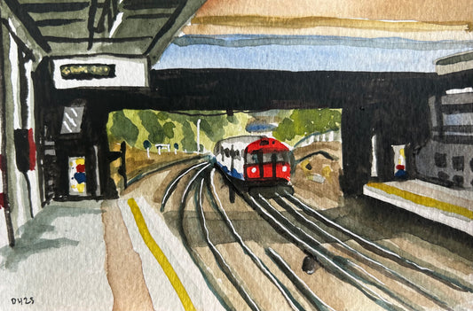 Ickenham Underground Station. London. Postcard painting. Watercolour.
