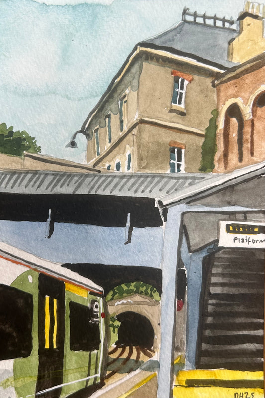 Crystal Palace Overground Station 3/3. London. Postcard painting. Watercolour.