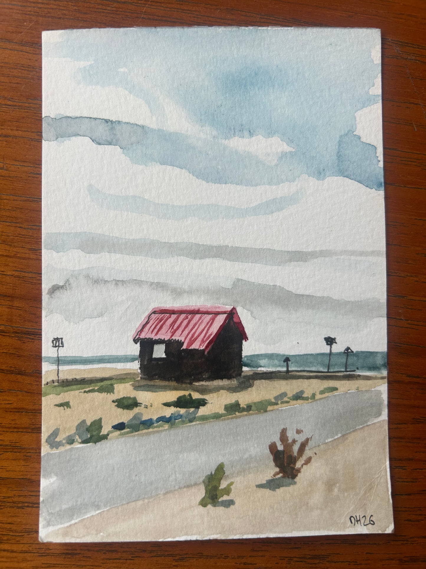 Small house. Rye Harbour, East Sussex 1/3. Postcard Painting. watercolour.