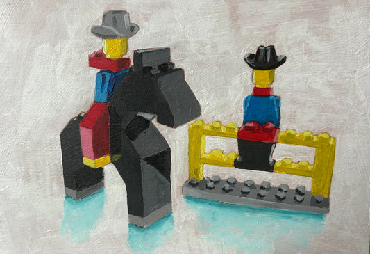 ‘We Will Remember’. Lego 1977 set 617. A5 painting. Acrylic on board. Framed. 2025