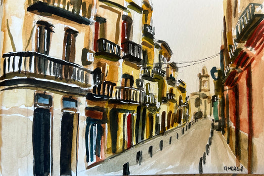 Barrio Carmen, Valencia. Postcard painting.