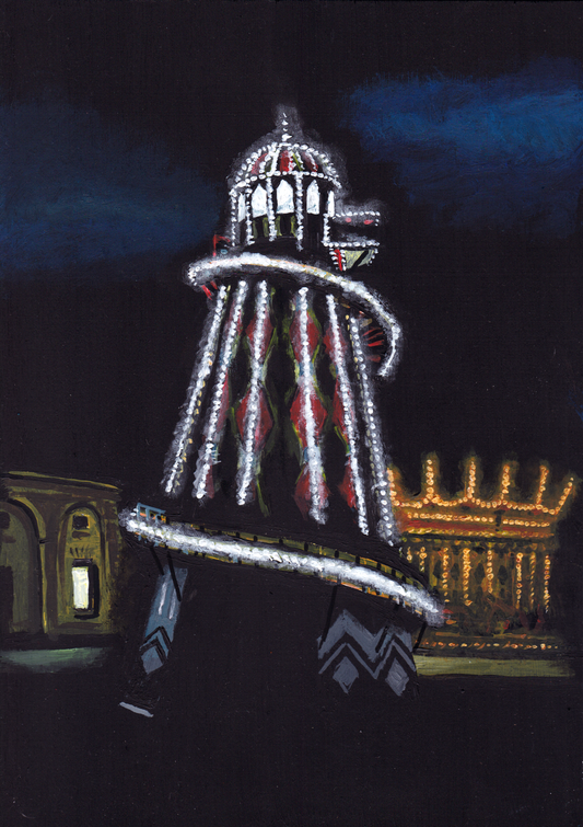 ‘I refuse to be a burden’ A4 night painting. Acrylic on board. Framed. Fun Fair 2024 29