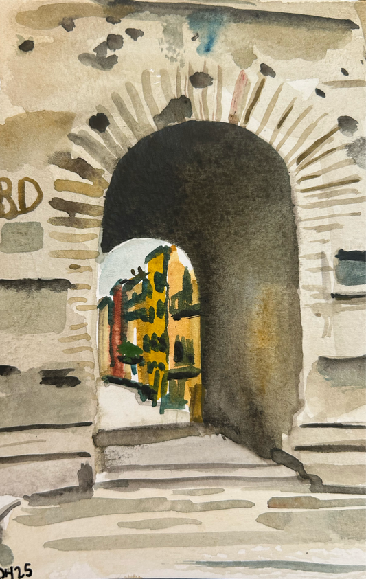 Torres De Serrano, Valencia. Postcard painting.