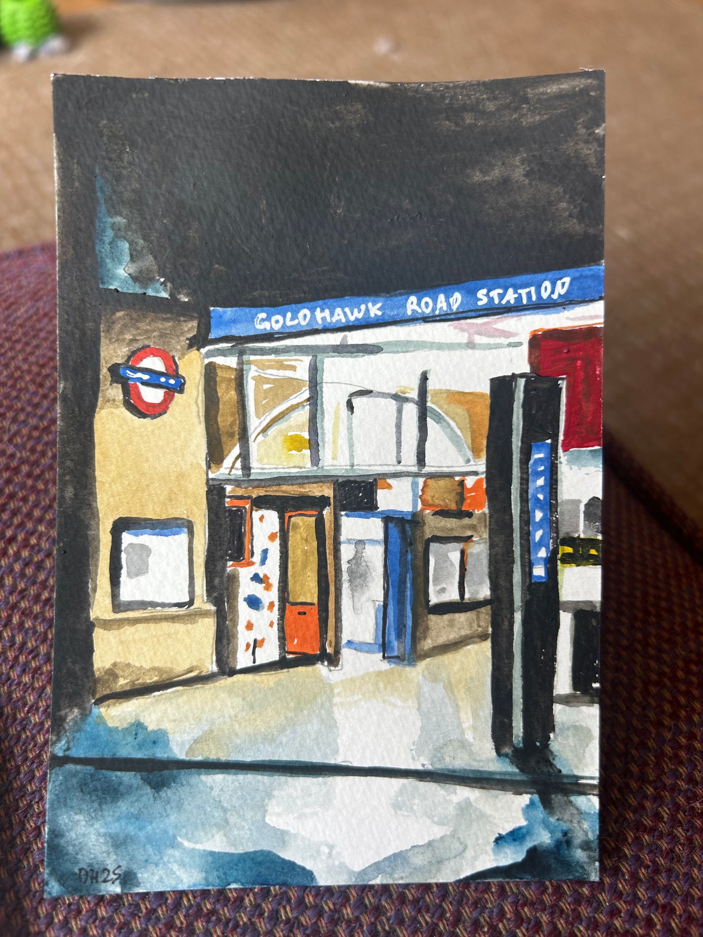 Goldhawk Road Underground  Station London 94. Postcard painting. Watercolour.