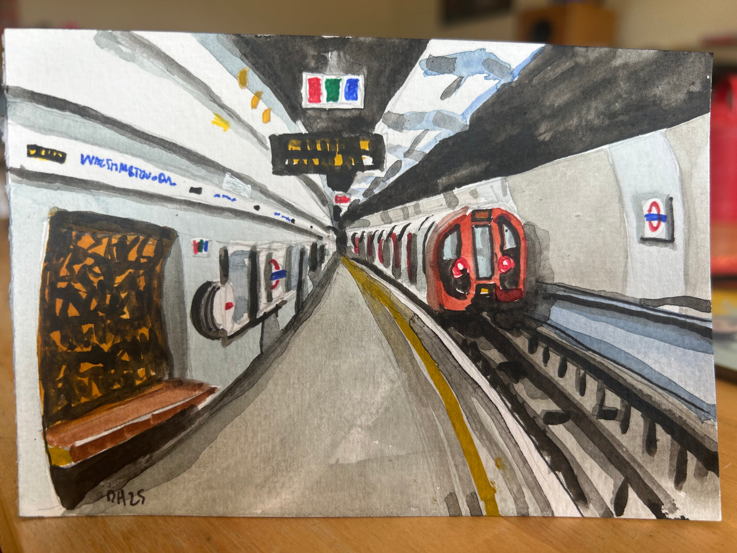 Walthamstow Underground Station. London. Postcard painting. Watercolour.