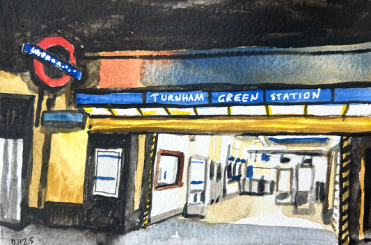 Turnham Green Underground  Station London 95. Postcard painting. Watercolour.
