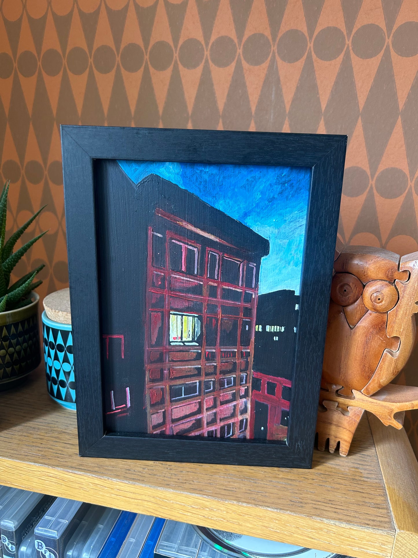 ‘Work is the Answer’ A5 night painting. Acrylic on board. Framed. 2026