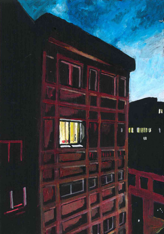 ‘Work is the Answer’ A5 night painting. Acrylic on board. Framed. 2026