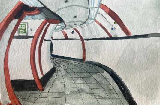 Brixton Underground Station. London. Postcard painting. Watercolour.