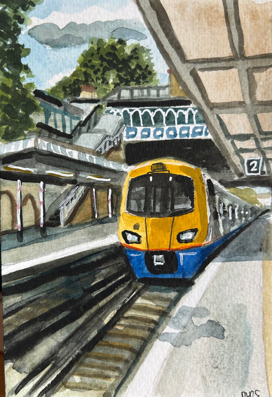 Denmark Hill Overground Station. London. Postcard painting. Watercolour.