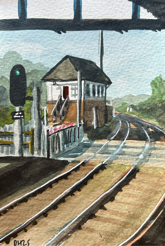 Signal Box at Truro. Postcard painting.