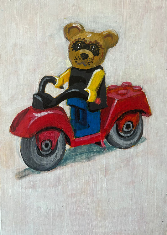 ‘I Will Love You’. Lego 1980’s set 324. Ricky Raccoon. Fabuland. A5 painting. Acrylic on board. Framed. 2025