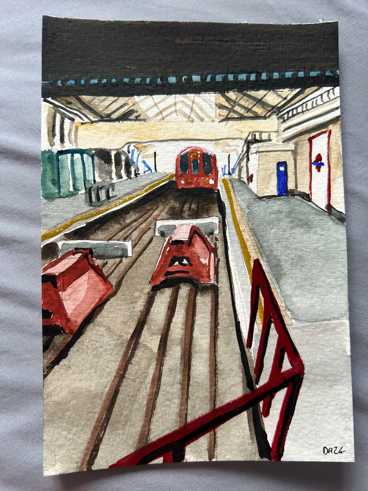 Ealing Broadway Underground Station. London. Postcard painting. Watercolour.