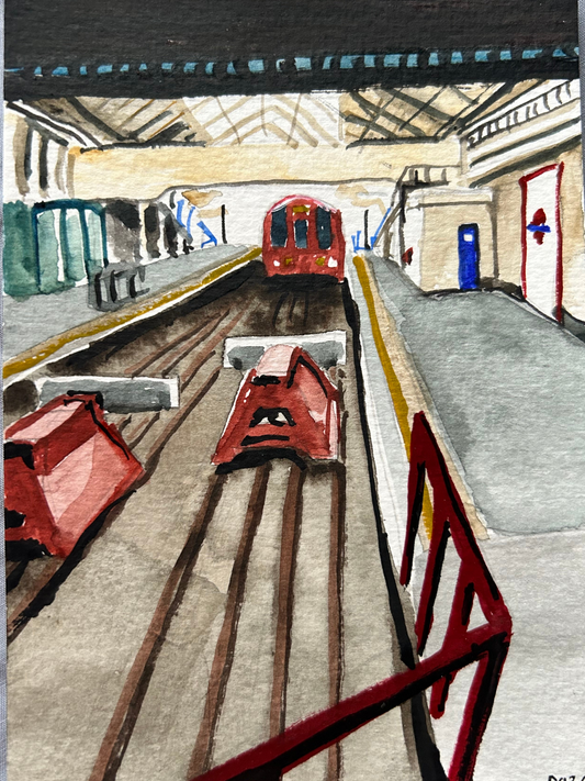 Ealing Broadway Underground Station. London. Postcard painting. Watercolour.