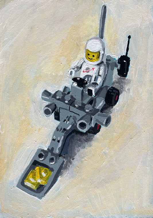 ‘I Will Dig Deeper’ Lego 1980 set 6821. A5 painting. Acrylic on board. Framed. 2025