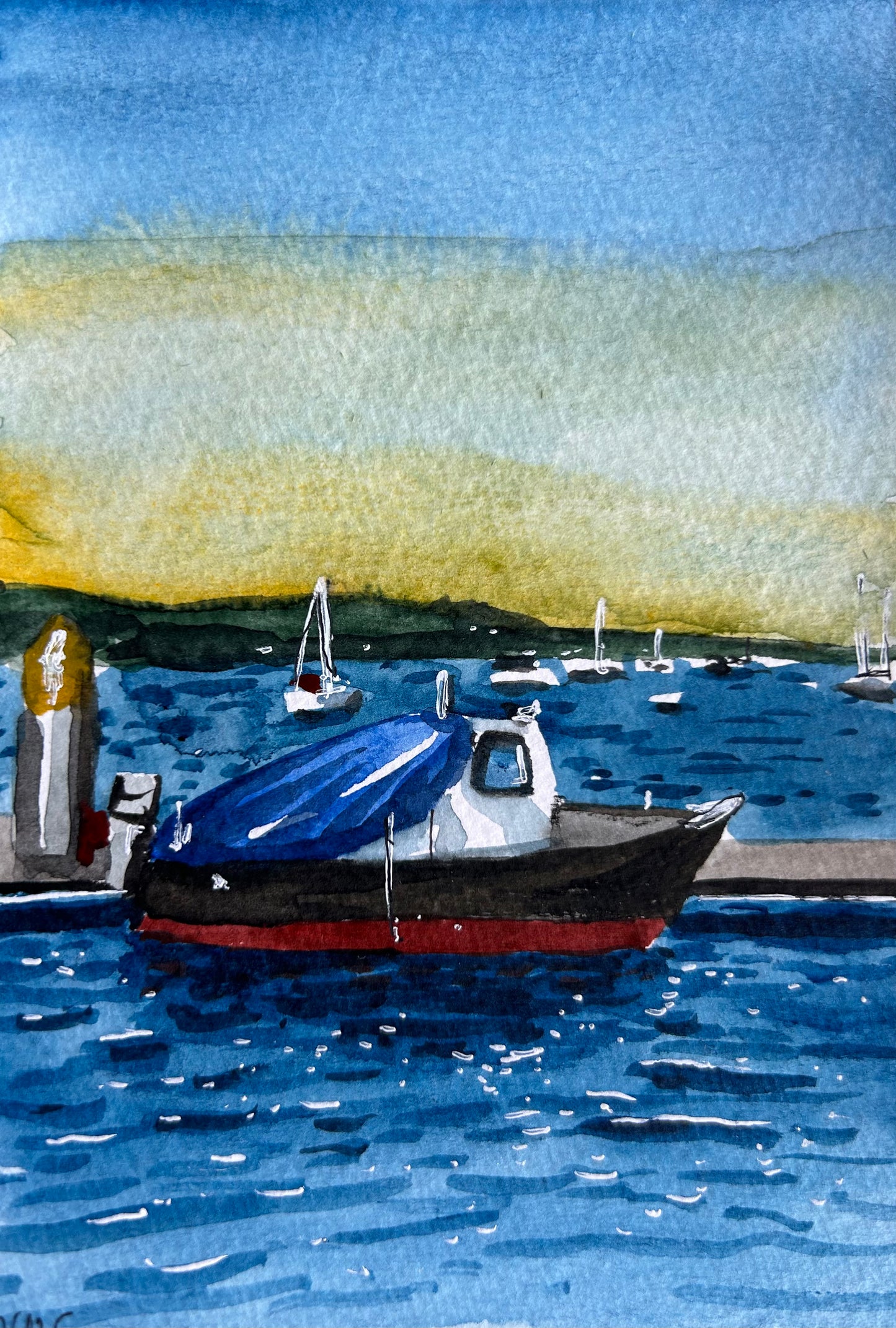 High tide at Penryn, Cornwall. Postcard painting.